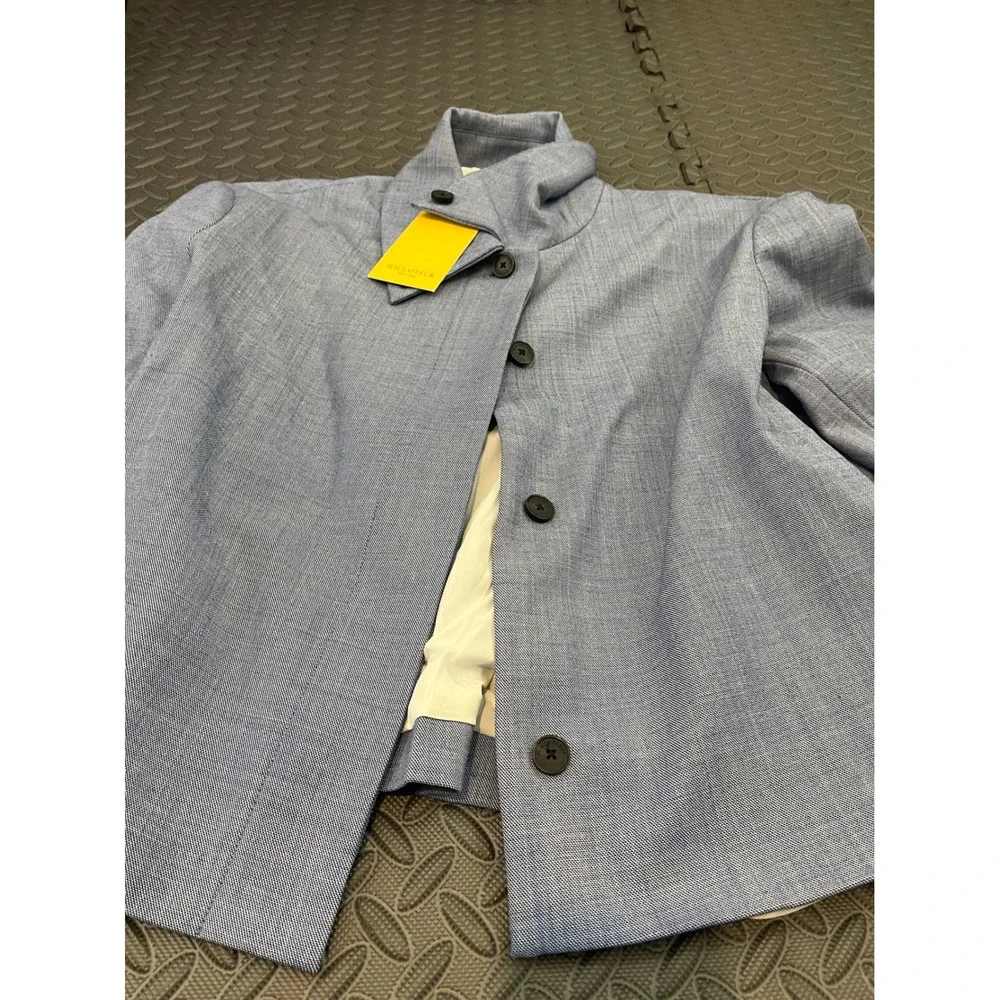 NWT MM LaFleur Nicky 1.0 Jacket Women L Indigo White Sharkskin Cropped Blazer - Picture 7 of 13